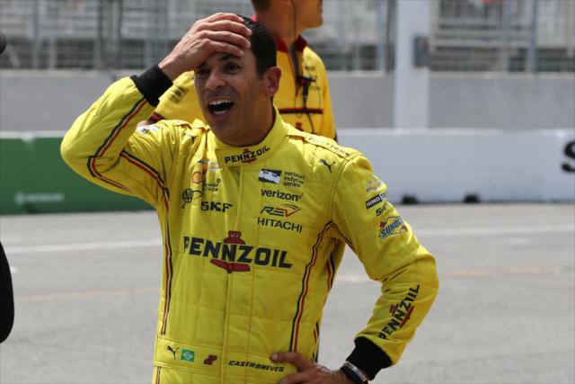 Reação de Helinho quando Dixon tomou seu P1 no zerar do cronômetro - Foto: IndyCar.com