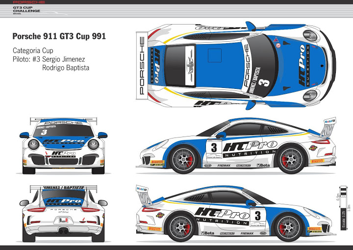 Layout do belo 911 nº 3 da dupla brasileira. - Foto: GT3 CUP Challenge.