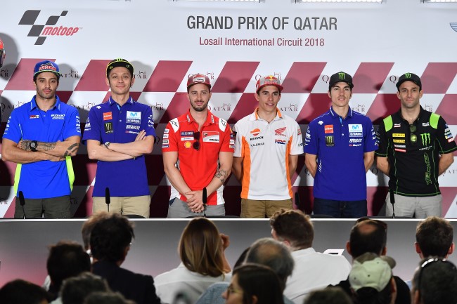 Andrea Iannone (ITA), Valentino Rossi (ITA) Andrea Dovizioso (ITA), Marc Marquez (SPA), Maverick Vinales (SPA), Johann Zarco (FRA) - MotoGP - GP Qatar 2018 (Circuit Losail) - Foto: Michelin