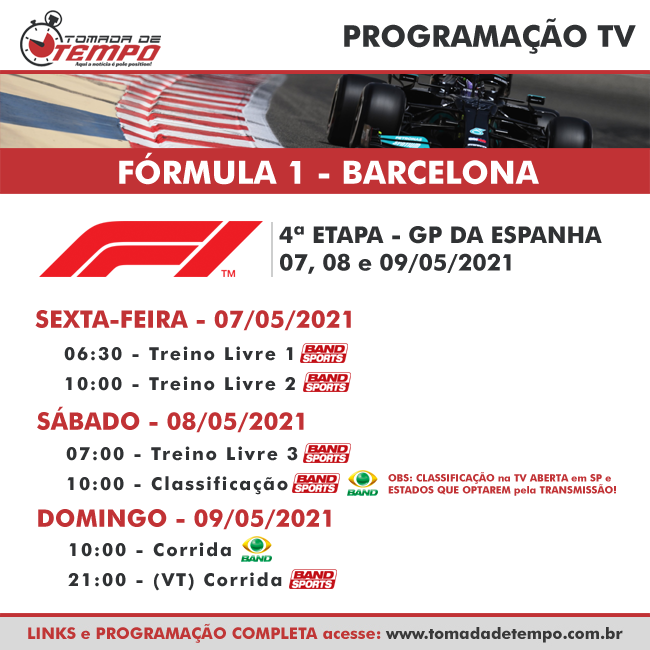 F1 ao vivo: onde assistir à corrida domingo (08/05) e ao treino hoje, 7