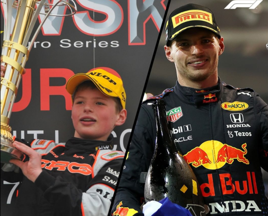 Na direita, Max em 2010, com 13 anos. Na esquerda, com 24, após vencer o campeonato, no último domingo. | Foto: F1 no Instagram
