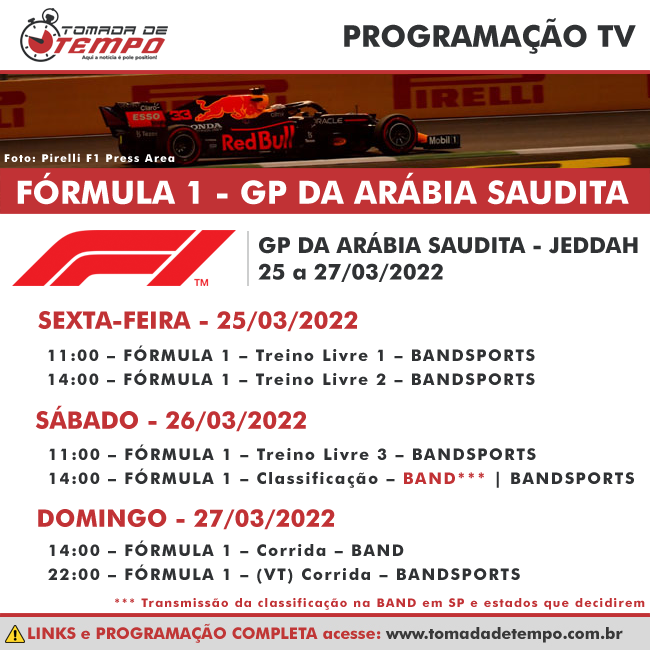 Programação F1 - GP da Arábia Saudita - 2022 - Tomada de Tempo