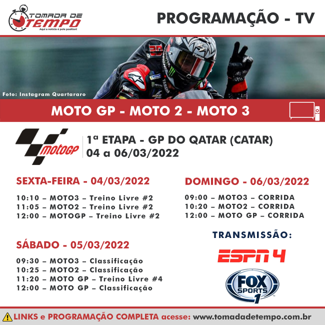 MOTO GP – Programação, Horários e Transmissão – GP do Qatar – 2022