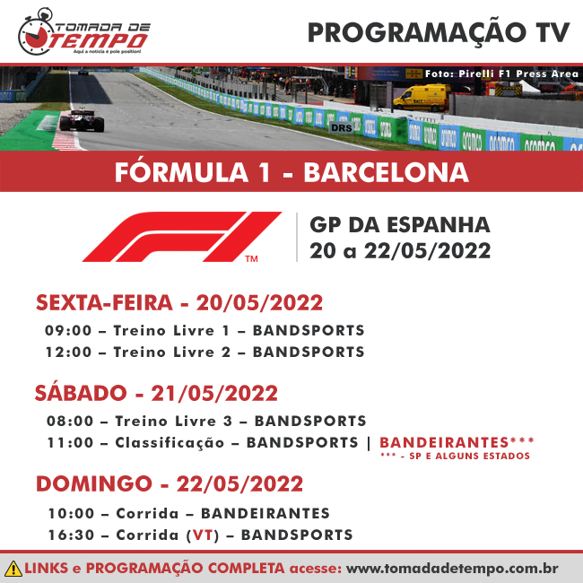 Treinos livres, qualificação e corrida: todos os horários para o GP de