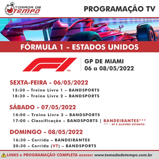 F1 ao vivo: onde assistir à corrida domingo (08/05) e ao treino hoje, 7