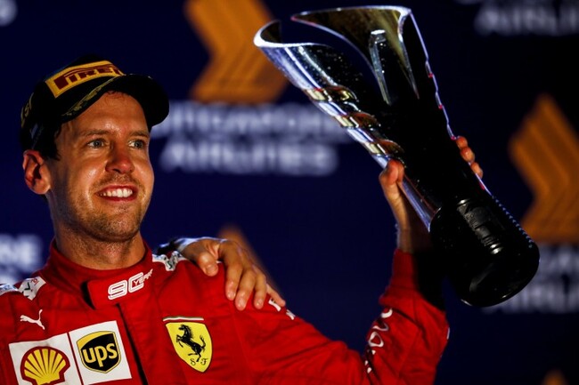 Vettel em sua última vitória, no GP de Singapura em 2019. | Foto: F1 Pirelli Press Area 