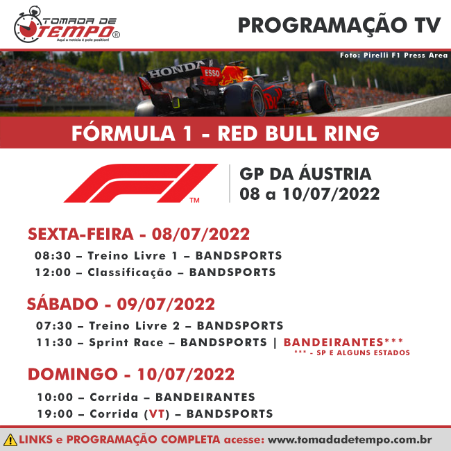 F1: como assistir ao vivo aos treinos e ao GP da Áustria na Band