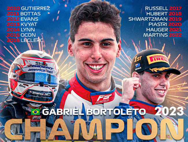 Gabriel Bortoleto, primeiro campeão da FÓRMULA 3 - 2023