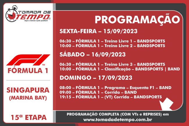 GP de Singapura de Fórmula 1, horários: Corrida às 13h00