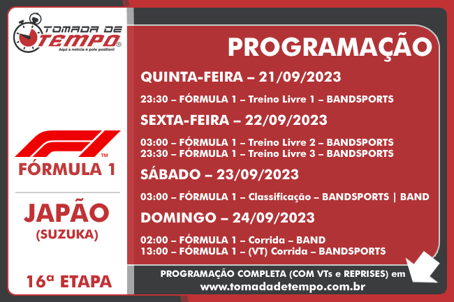 FÓRMULA 1 – Programação, Horários e Transmissão – GP do Japão